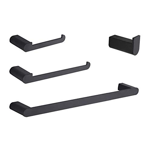 GERUIKE Toallero 4 Piezas Set de Accesorios de baño 40CM Aluminio Toallero Baño Anillo de Toalla Montaje en Pared Sujetador de Papel Toallero de Inodoro Gancho para Bata Negro