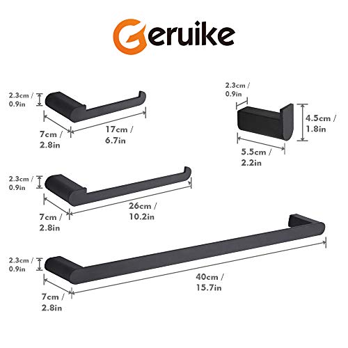 GERUIKE Toallero 4 Piezas Set de Accesorios de baño 40CM Aluminio Toallero Baño Anillo de Toalla Montaje en Pared Sujetador de Papel Toallero de Inodoro Gancho para Bata Negro