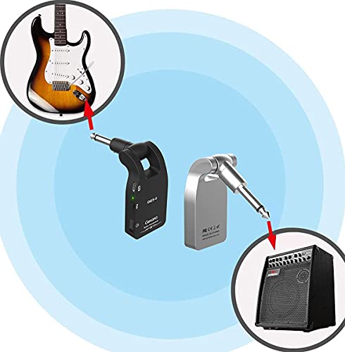 Getaria Guitarra Eléctrica Inalámbrica 2.4G Guitarra Inalámbrico Transmisor Receptor audio Recargable Sistema de Inalámbrico Guitarra para Guitarra Eléctrica y Bajo(GWS-8)