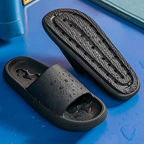 Geweo Mujer Hombr Zapatillas Casa Suela Gruesa Zapatilla de Baño Verano Zapatos de Playa y Piscina Antideslizantes Interior Exterior Chanclas Sandalias Unisex Negro 38/39EU