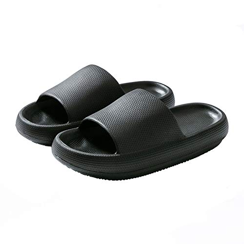 Geweo Mujer Hombr Zapatillas Casa Suela Gruesa Zapatilla de Baño Verano Zapatos de Playa y Piscina Antideslizantes Interior Exterior Chanclas Sandalias Unisex Negro 38/39EU