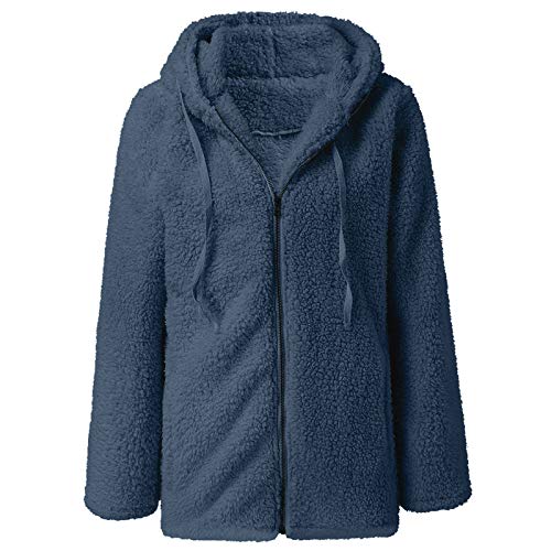 Ghemdilmn Chaqueta de forro polar para mujer, abrigo con capucha, sudadera de forro polar, manga larga, monocolor, otoño e invierno, azul, M