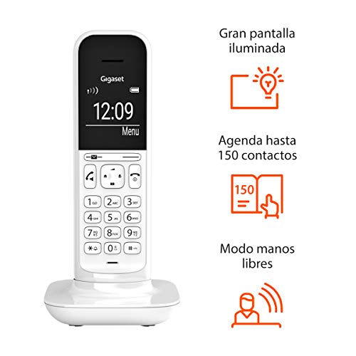 Gigaset CL390 - Teléfono fijo inalámbrico para casa, pantalla iluminada, agenda 150 contactos, blanco