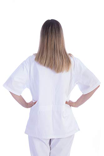 GIMA - Casaca de algodón y poliéster, Color Blanco, Cuello en V, Media Manga, 5 Botones, para Mujer, Talla M, para médicos, Veterinarios, Enfermedades y Personal Sanitario