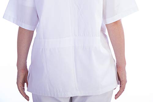 GIMA - Casaca de algodón y poliéster, Color Blanco, Cuello en V, Media Manga, 5 Botones, para Mujer, Talla M, para médicos, Veterinarios, Enfermedades y Personal Sanitario