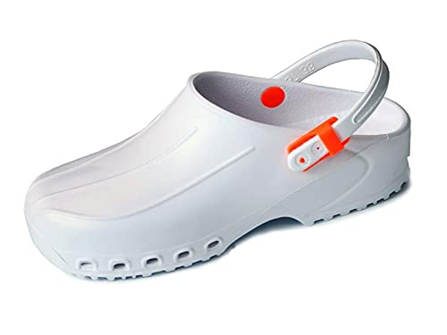 GIMA ref. 26190 Zuecos sanitarios ultra ligeros con cordón, 34, color blanco, anatómicos, antideslizantes, anti-estáticos, aireados, lavables, útiles para uso en hogar sanitario y hospitalario