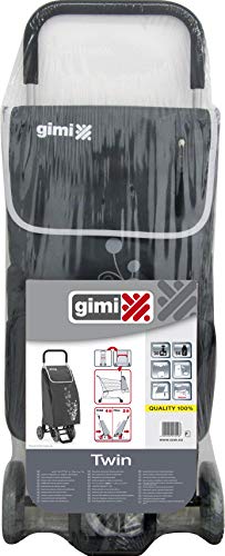 Gimi Twin - Carro de la compra, con 4 ruedas, bolsa impermeable de poliéster, capacidad de 56 litros, peso máximo soportado 30 kg, Gris, 40 x 53 x 92 cm