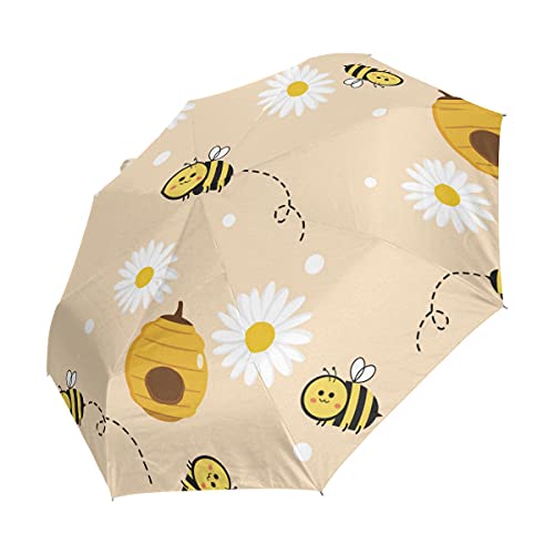 Girasol Miel Nido De Abeja Sin Costura Marrón Paraguas Plegable con Apertura y Cierre Automático Antiviento Protección UV Ligero Viajes Paraguas paraPlaya Mujeres Niños Niñas