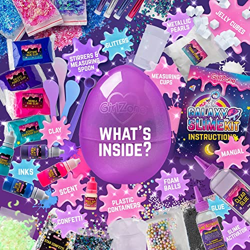 GirlZone Regalos para Niñas Huevo Sorpresa de Slime para Niñas y Niños - Egg Surprise Galaxy Slime Kit con Glow in The Dark Slime y Glitter - Fabrica de Slime