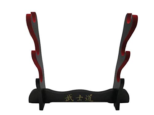 Glac Store® Soporte expositor soporte de mesa para Katana Samurai de madera con letras japonesas de 3 plazas adornado con terciopelo rojo en la parte de apoyo