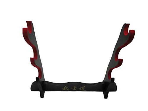 Glac Store® Soporte expositor soporte de mesa para Katana Samurai de madera con letras japonesas de 3 plazas adornado con terciopelo rojo en la parte de apoyo