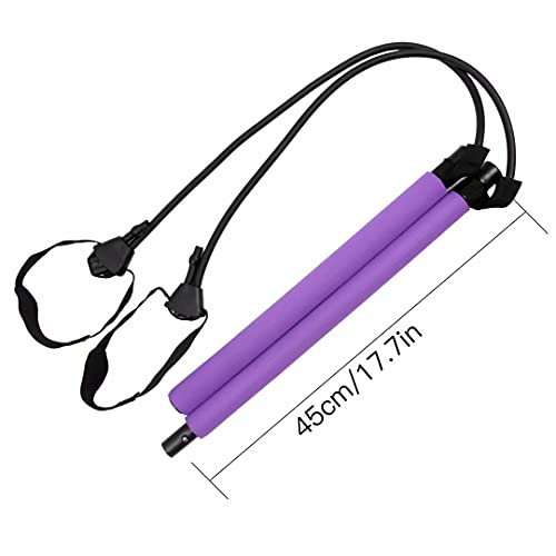 GLKEBY Kit de Barra de Pilates con Banda de Resistencia Ajustable Barra de Pilates portátil para Estiramiento, Yoga, Modelado, Ejercicio, Abdominales, Perder Peso (Purple)