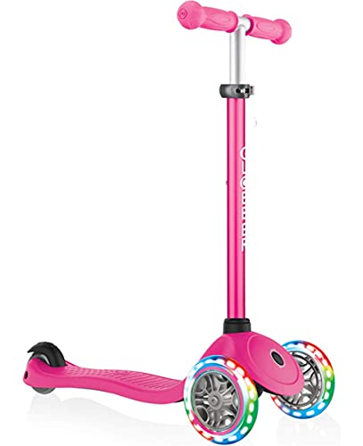 Globber - Primo Lights - Patinete Iluminado de 3 Ruedas para niños de 3 a 7 años +, Rosa Intenso