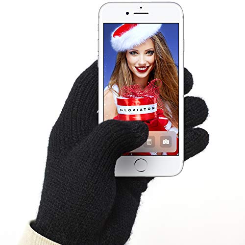 Gloviator® Guantes Táctiles para Smartphones y Tablets | Unisex | Color Negro | Suaves y Elásticos | Lavables