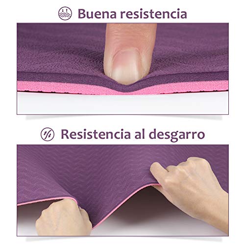 Glymnis Esterilla Yoga Antideslizante Colchoneta Yoga Mat Esterilla Deporte de Material Ecológico TPE Esterilla Pilates con Correa 183mm x 61mm x 6mm Rosa