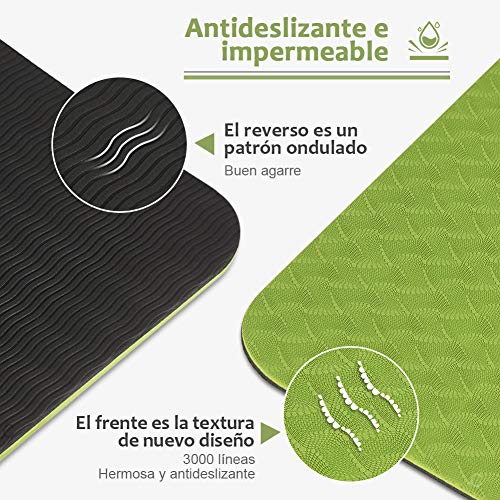 Glymnis Esterilla Yoga Antideslizante Colchoneta Yoga Mat Esterilla Deporte de Material Ecológico TPE Esterilla Pilates con Correa 183mm x 61mm x 6mm Verde