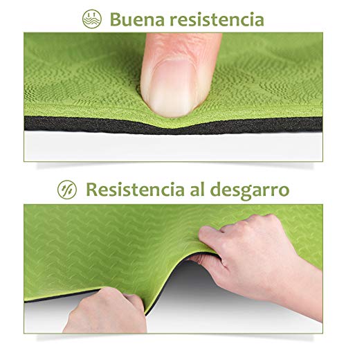 Glymnis Esterilla Yoga Antideslizante Colchoneta Yoga Mat Esterilla Deporte de Material Ecológico TPE Esterilla Pilates con Correa 183mm x 61mm x 6mm Verde