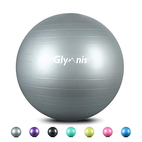 Glymnis Pelota de Ejercicio Pelota Anti-Burst para Pilates Gimnasia Fitness Equilibrio Yoga Embarazo 55cm 65cm 75cm con Hinchador Plateado (75cm)