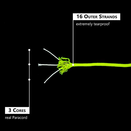 GO!elements 100m Cuerda Paracord de Nylon Resistente al desgarro - 3mm Paracord 425 Tipo II líneas como Cuerda para Exteriores, Cuerda para Todo Uso - línea de Nylon MAX. 192kg, Color:Neon