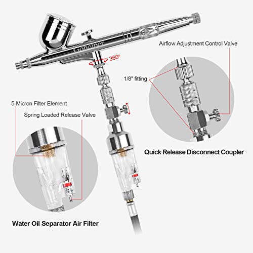 Gohelper Mini Kit Aerógrafo con Compresor modelismo Profesional Airbrush Doble Acción con limpieza 0.2 0.3 0.5 Boquillas Agujas pistola para reposteria,pintura,maquillaje facial,uñas,Manicure Cake