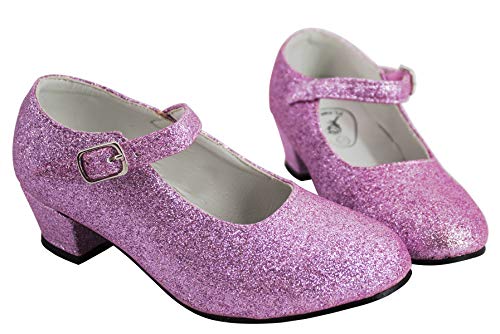 Gojoy shop- Zapato con Tacón de Danza Baile Flamenco o Sevillanas para Niña y Mujer,Contiene : Zapato con Tacón y Mochila de Cuerdas. 5 Colores Disponibles (P- Rosa Clara, 25)