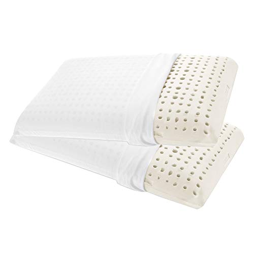 Goldflex Par de 2 Almohadas de látex con Forma de jabón, Altura de 14 cm, con Canales de ventilación, Transpirables, recubiertas de un Tejido Protector Fabricado al 100% en algodón.