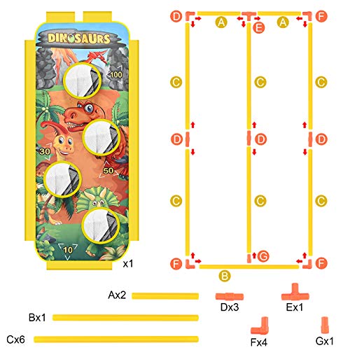 GOLDGE Juego de diana de tiro, 37 piezas Blaster de juguete con 2 pistolas de juguete, 1 tiro, 24 bolas de espuma, 10 latas de tiro, juego de actividades al aire libre para niños y niñas