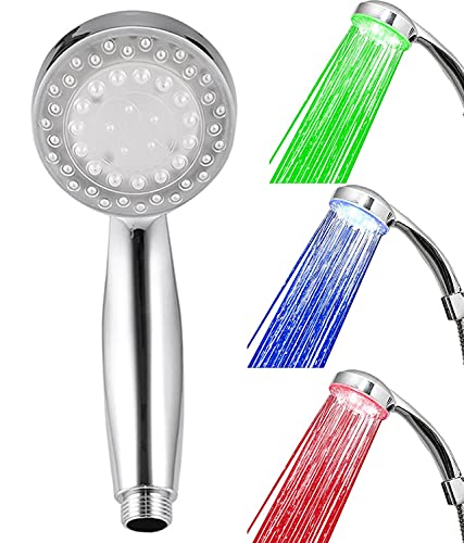 goldmiky Alcachofa de Ducha con Alta Presión,Cambiando LED 3 Colores Control de Temperatura, Mango de Ducha LED ducha mano Grande Spas Universal Cabezal de Ducha Ahorro de Agua No Necesita Pilas