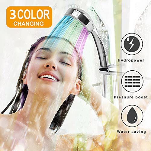 goldmiky Alcachofa de Ducha con Alta Presión,Cambiando LED 3 Colores Control de Temperatura, Mango de Ducha LED ducha mano Grande Spas Universal Cabezal de Ducha Ahorro de Agua No Necesita Pilas