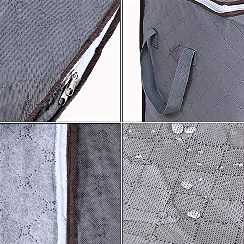 GoMaihe Cajas Almacenaje Ropa 4 Piezas, Contenedor de Almacenamiento Debajo de la Cama no Tejido de Gran Capacidad, 60x40x35cm Bolsa de Deporte con Cadena con Lengüeta, Edredón de Edredón, Manta, Gris