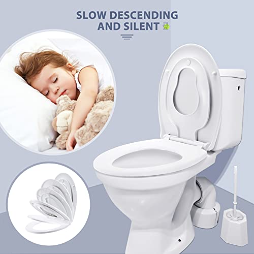 Gomyhom Tapa WC Familiar, Tapa Inodoro Blanco, Función de Descenso Lento, Extracción con un Solo Toque, Asiento de Inodoro Universal para Niños y Adultos