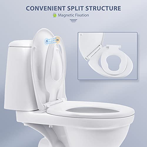 Gomyhom Tapa WC Familiar, Tapa Inodoro Blanco, Función de Descenso Lento, Extracción con un Solo Toque, Asiento de Inodoro Universal para Niños y Adultos