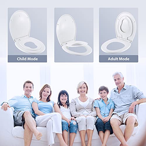 Gomyhom Tapa WC Familiar, Tapa Inodoro Blanco, Función de Descenso Lento, Extracción con un Solo Toque, Asiento de Inodoro Universal para Niños y Adultos