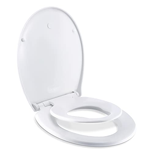 Gomyhom Tapa WC Familiar, Tapa Inodoro Blanco, Función de Descenso Lento, Extracción con un Solo Toque, Asiento de Inodoro Universal para Niños y Adultos