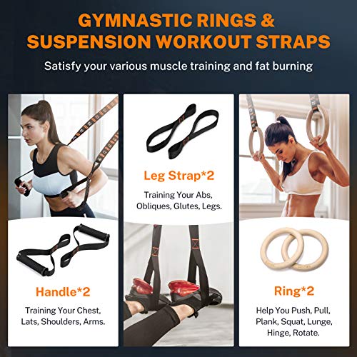 Gonex Anillos Gimnasia Madera con Correas Numéricas Ajustables 32mm Anillas Gimnasio para Fitness Crossfit Entrenamiento Dominadas Entrenamiento de Fuerza, Ejercicio en casa