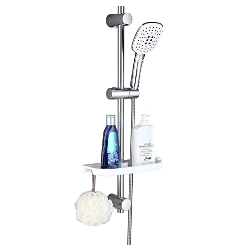 Görbach Barra Ducha Cromado 70 cm Columna Ducha INOX con Estante Ducha Barra Ducha con Deslizador y Soporte de Pared Ajustable,Sin Grifo,Con Ducha Mano con 3 funcións (HB1210CP + Estante).