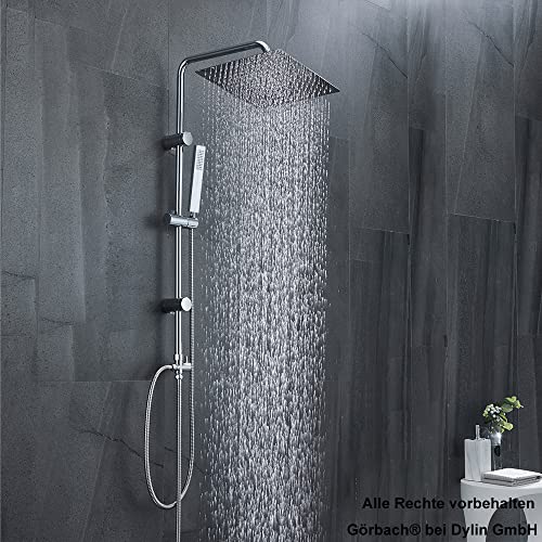 Görbach Columna de Ducha sin Grifo Ducha Para Baños Barre Altura Adjustable Set de Ducha Acero Inoxidable 304 Conjunto Ducha con Alcachofa Ducha Mano y Cabezal Ducha Lluvia Grande 25x25cm.