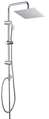 Görbach Columna de Ducha sin Grifo Ducha Para Baños Barre Altura Adjustable Set de Ducha Acero Inoxidable 304 Conjunto Ducha con Alcachofa Ducha Mano y Cabezal Ducha Lluvia Grande 25x25cm.