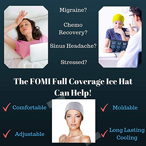 Gorro de hielo de FOMI Care para la cabeza completa de gel de migraña | Gorro de frío craneal | parte superior y lateral de