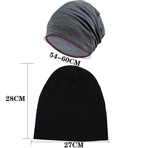 Gorro Verano, 2PCs Pañuelo Cabeza de Algodón Delgado y Transpirable (Negro y Gris)