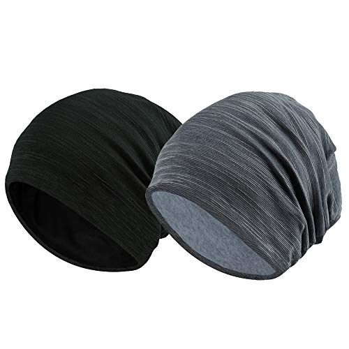 Gorro Verano, 2PCs Pañuelo Cabeza de Algodón Delgado y Transpirable (Negro y Gris)