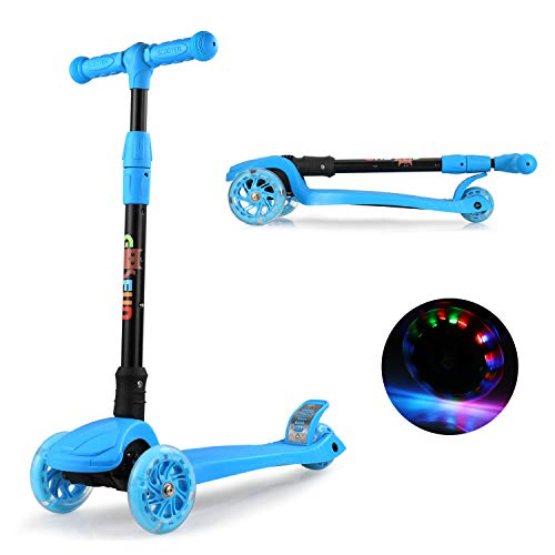 GOSFUN Patinete 3 Ruedas con LED Luces,Diseño Scooter Plegable para Niños de 3 a 12 Años,Alturas Ajustables 64-69-76-83 CM