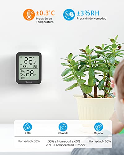 Govee Termómetro Higrómetro, LCD Bluetooth Medidor Digital Humedad y Temperatura Interior con Función Almacenamiento de Datos y Alerta, para Habitación, 2PCS