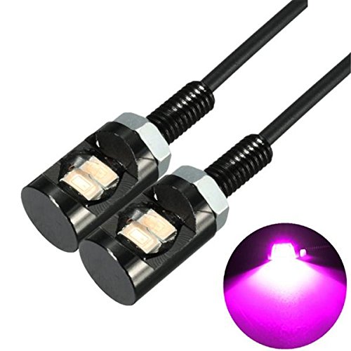 GOZAR 2pcs CC 12V LED Perno roscado luz de la matr¨ªcula de la l¨¢mpara del Ojo de ¨¢guila de Alquiler de Motos de Color Rosa