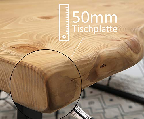 Gozo S Berne Design - Mesa de comedor de madera maciza, 140 x 80 cm, madera maciza de abeto con patas de metal en U, color negro