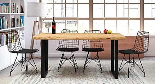 Gozo S Berne Design - Mesa de comedor de madera maciza, 140 x 80 cm, madera maciza de abeto con patas de metal en U, color negro