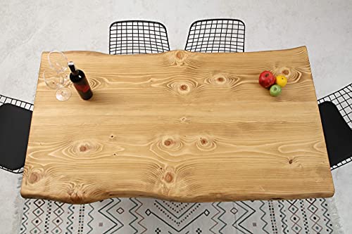 Gozo S Berne Design - Mesa de comedor de madera maciza, 140 x 80 cm, madera maciza de abeto con patas de metal en U, color negro