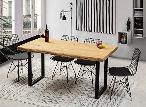 Gozo S Berne Design - Mesa de comedor de madera maciza, 140 x 80 cm, madera maciza de abeto con patas de metal en U, color negro