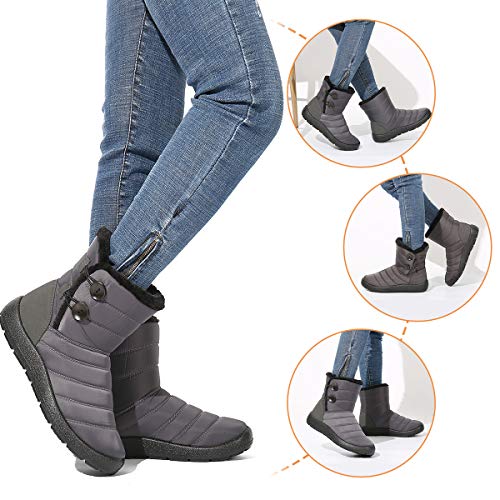 gracosy Botas Nieve Mujer Impermeable Piel Forrado Invierno Cálidas Botines Antideslizante Peso Ligero Plano Corto Botas Cremallera Cómodo Casual