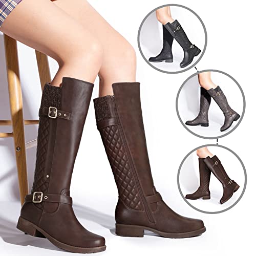 gracosy Rodilla Alta Botas Mujer Tacón Bajo Zapato Señoras Nieve Botas Mujer Botas de Cuero Piel Forrado Invierno Cálidas Antideslizante Hermoso Cremallera Casuales